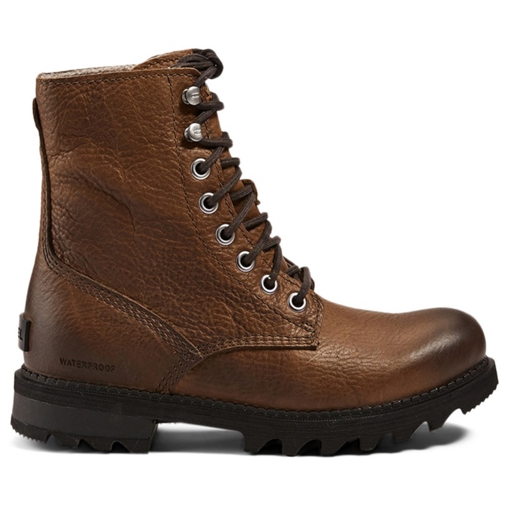 SOREL - Mad Brick Distressed Leather Lace-Up Boots - Waterproof - Faux Fur Lined